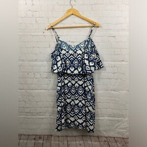 Indulge Blue White Abstract Light Weight Mini Beach Dress Womens Size Large